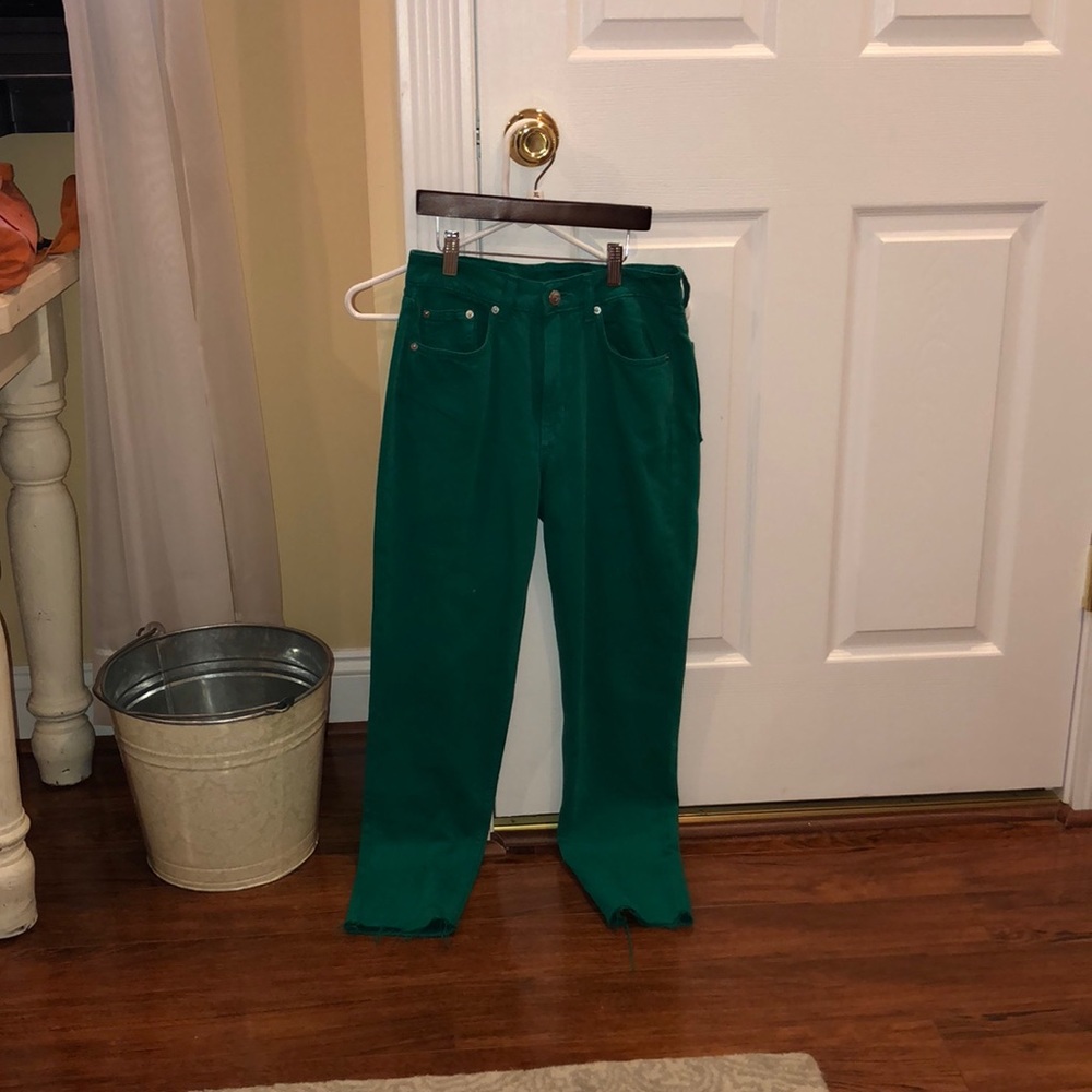 Aqua green pants; RUN SMALL